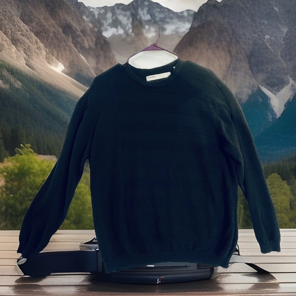 Perry Ellis Sweater Mens XL Black Striped Crewneck Knit Pullover Hong‎ Kong